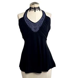 Vtg 90's Ruched Halter Cami Top Gothic Grunge Whimsigoth Boho Witchy Flowy XL